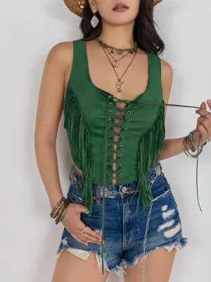 🌟 Fringe Lace-Up Wide Strap Tank 🌟