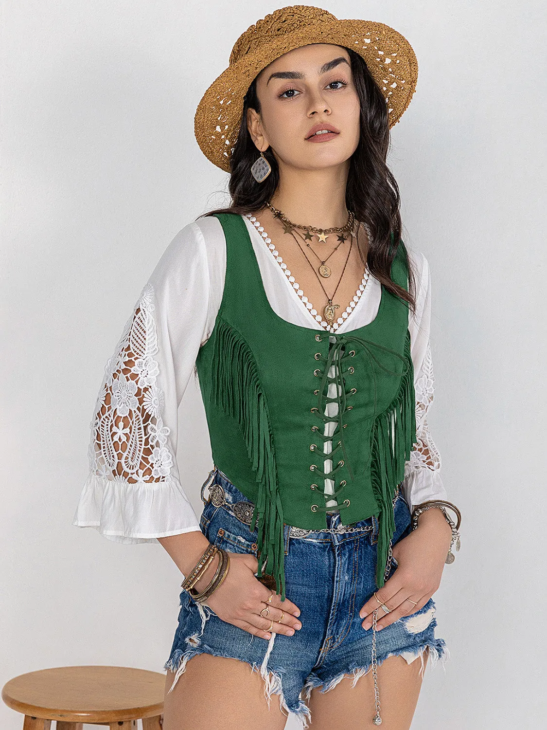 🌟 Fringe Lace-Up Wide Strap Tank 🌟