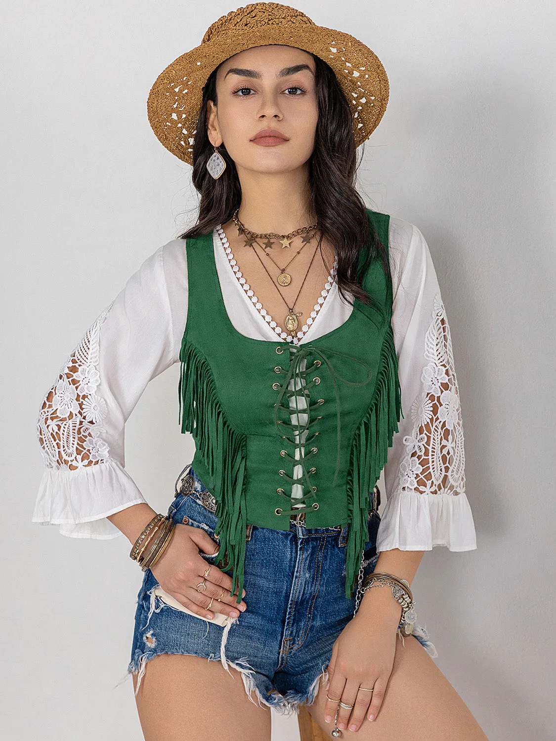 🌟 Fringe Lace-Up Wide Strap Tank 🌟