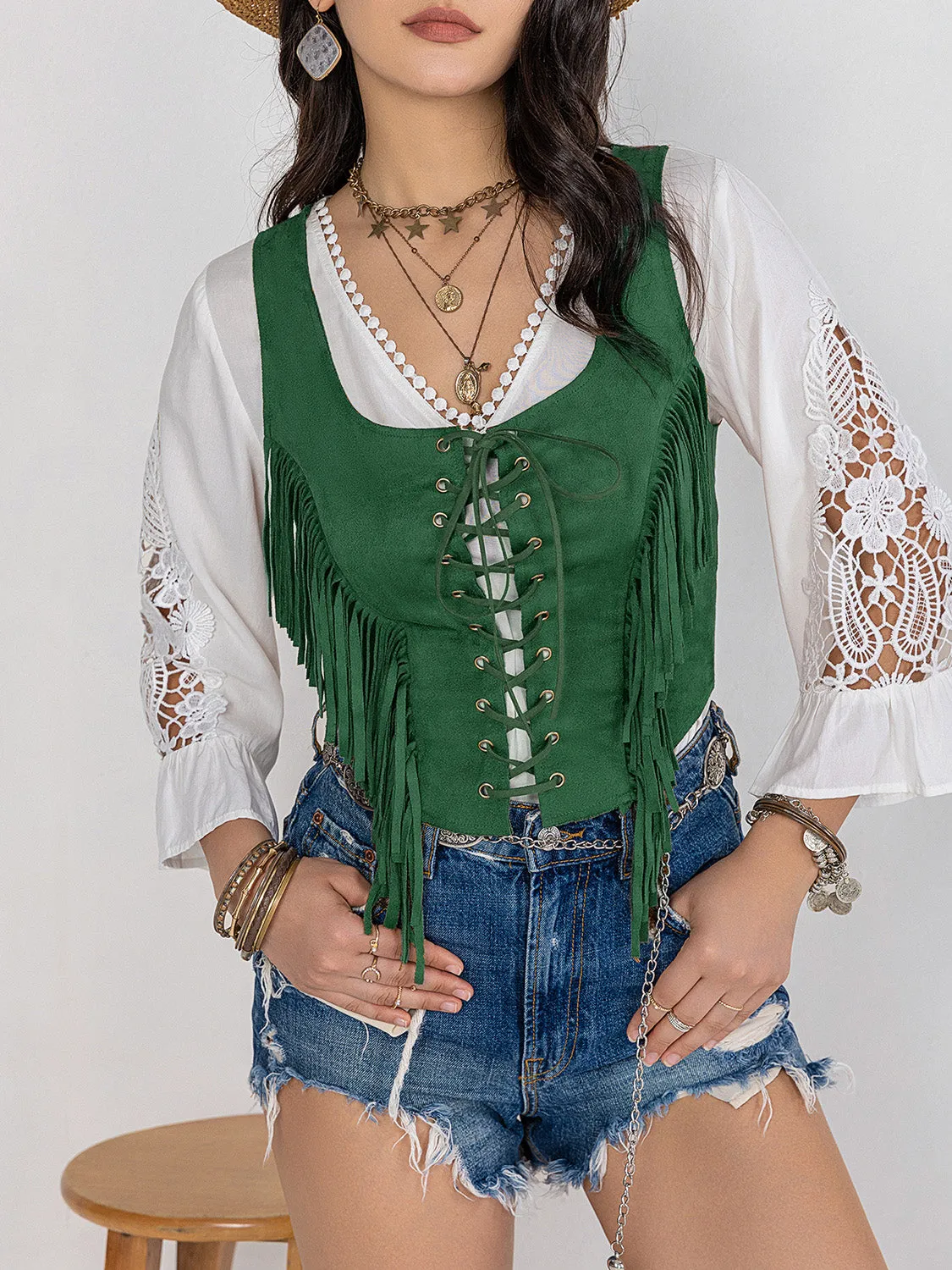 🌟 Fringe Lace-Up Wide Strap Tank 🌟