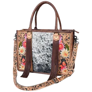 American Darling Floral Hand Tooled Hair On Handbag Purse ADBG230S