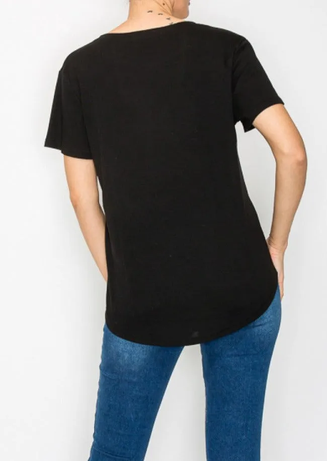 Black T-Shirt with Star Sequin Design #765