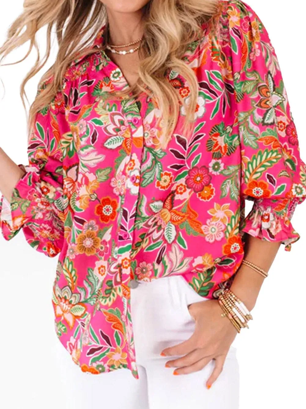 Boho Floral Smocked Blouse