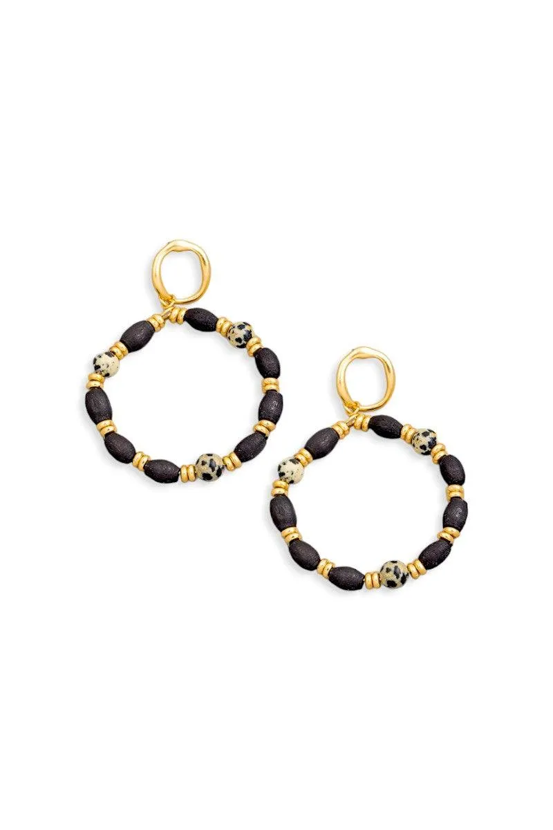 Boho Wood & Natural Stone Beads Earrings