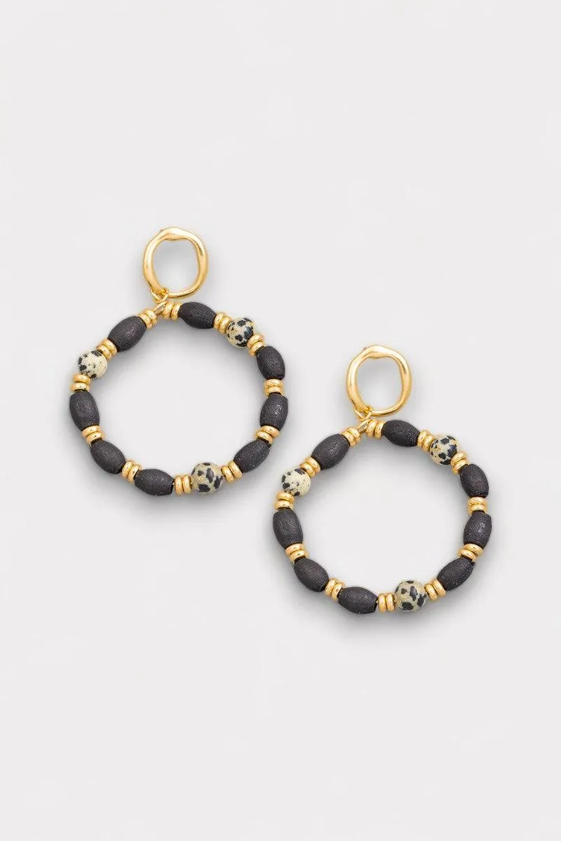 Boho Wood & Natural Stone Beads Earrings