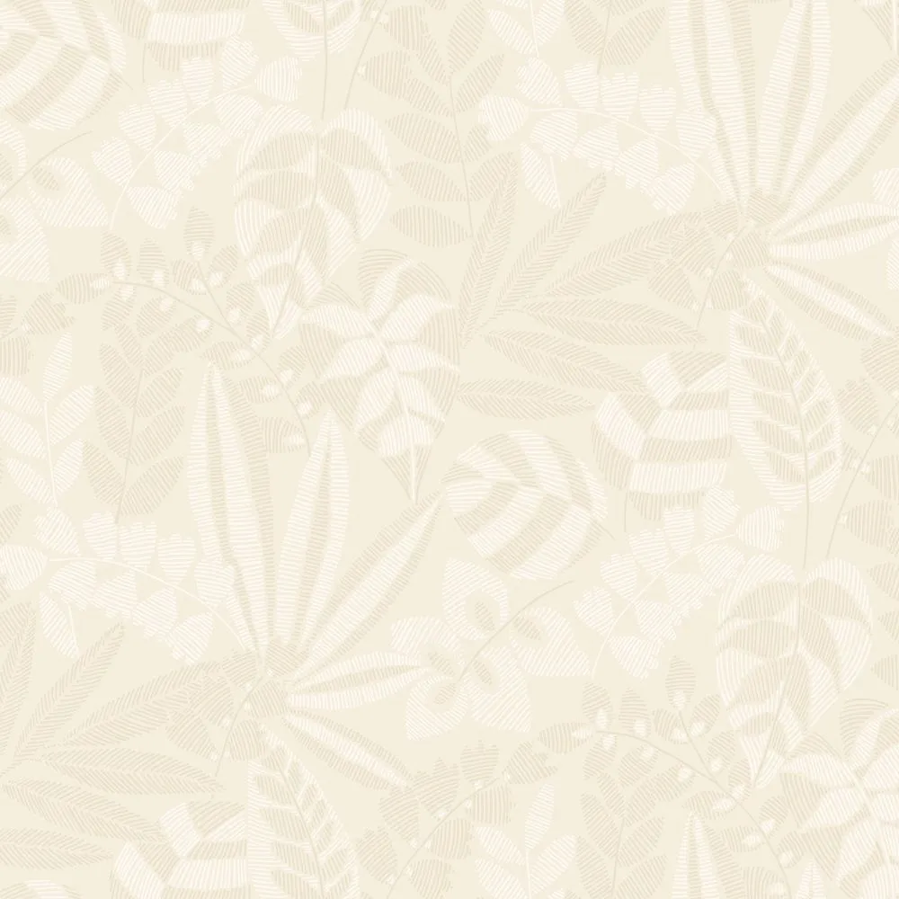 Botanica Striped Leaves Wallpaper in Sand Dune and Ivory from the Boho Rhapsody Collection