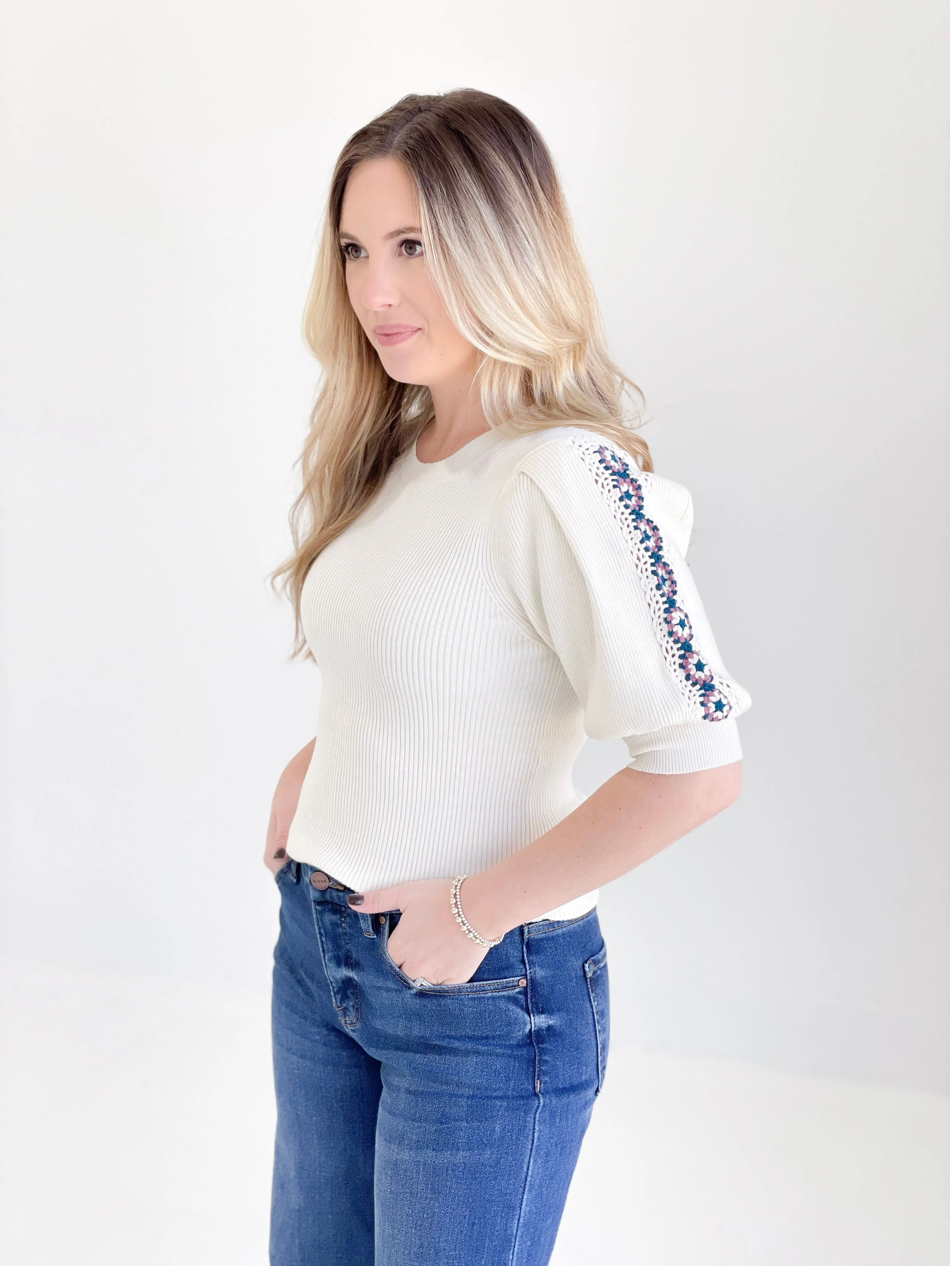 Callie Crochet Sleeve Top