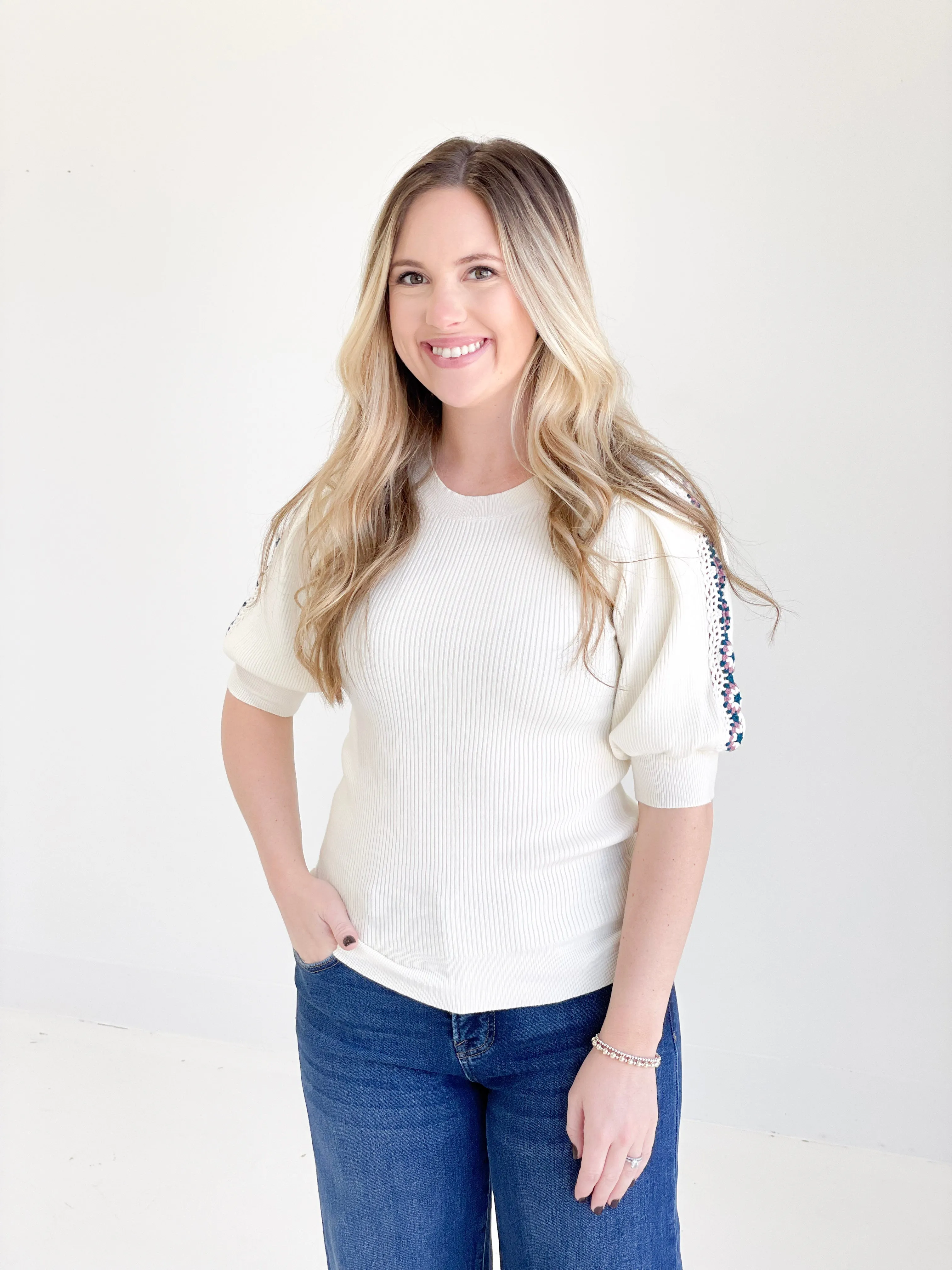 Callie Crochet Sleeve Top