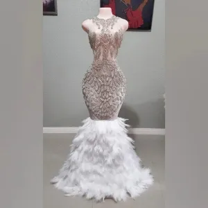 Diamond Phetish Rhinestone Glitter Feather Mermaid Dress