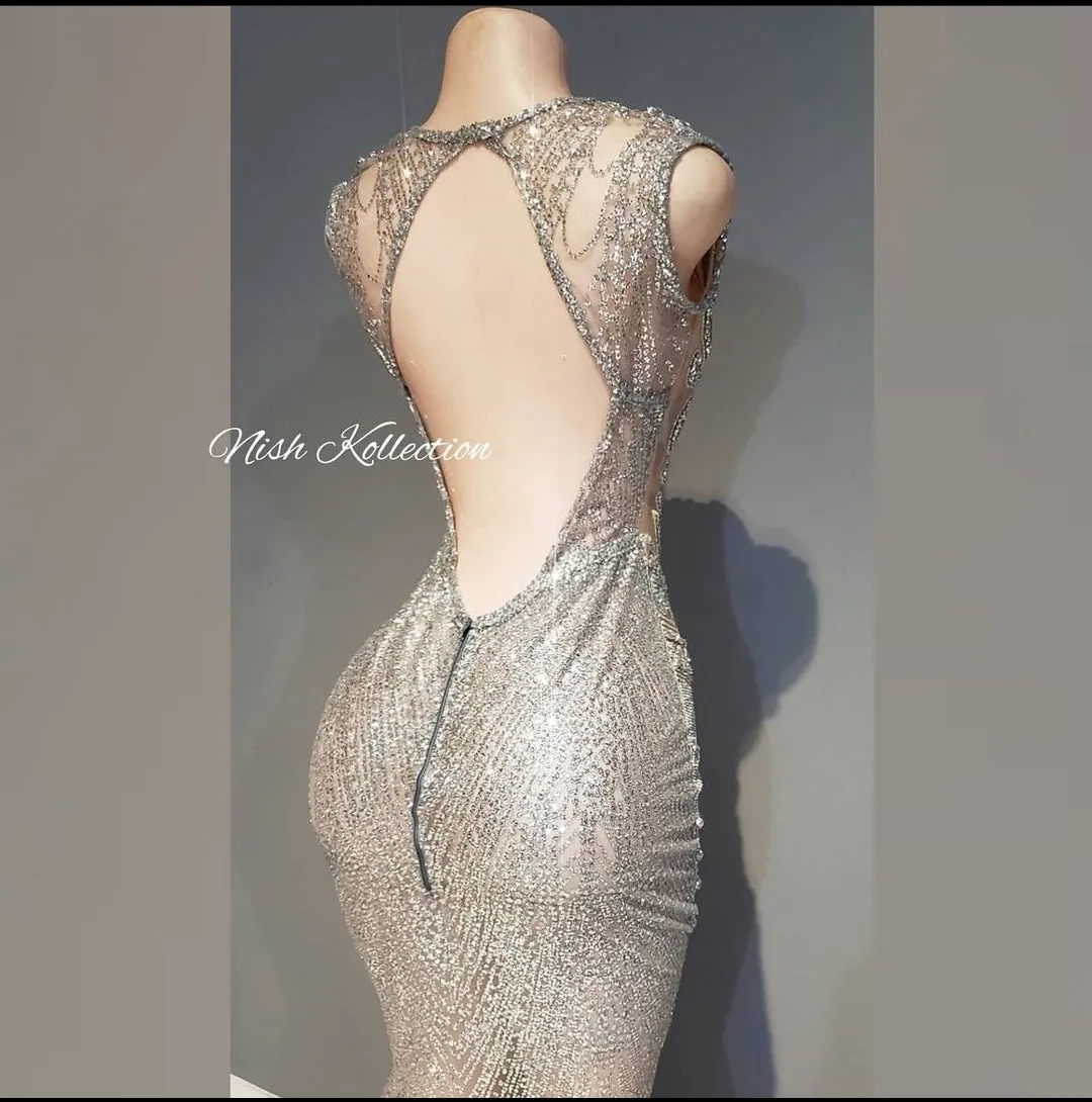 Diamond Phetish Rhinestone Glitter Feather Mermaid Dress