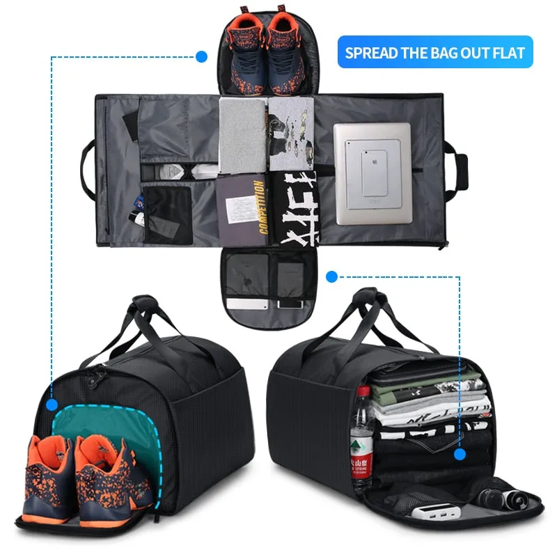 Duffle Bag with Shoe Compartment Travel for Men 57L Large Capacity Suit Luggage Bag