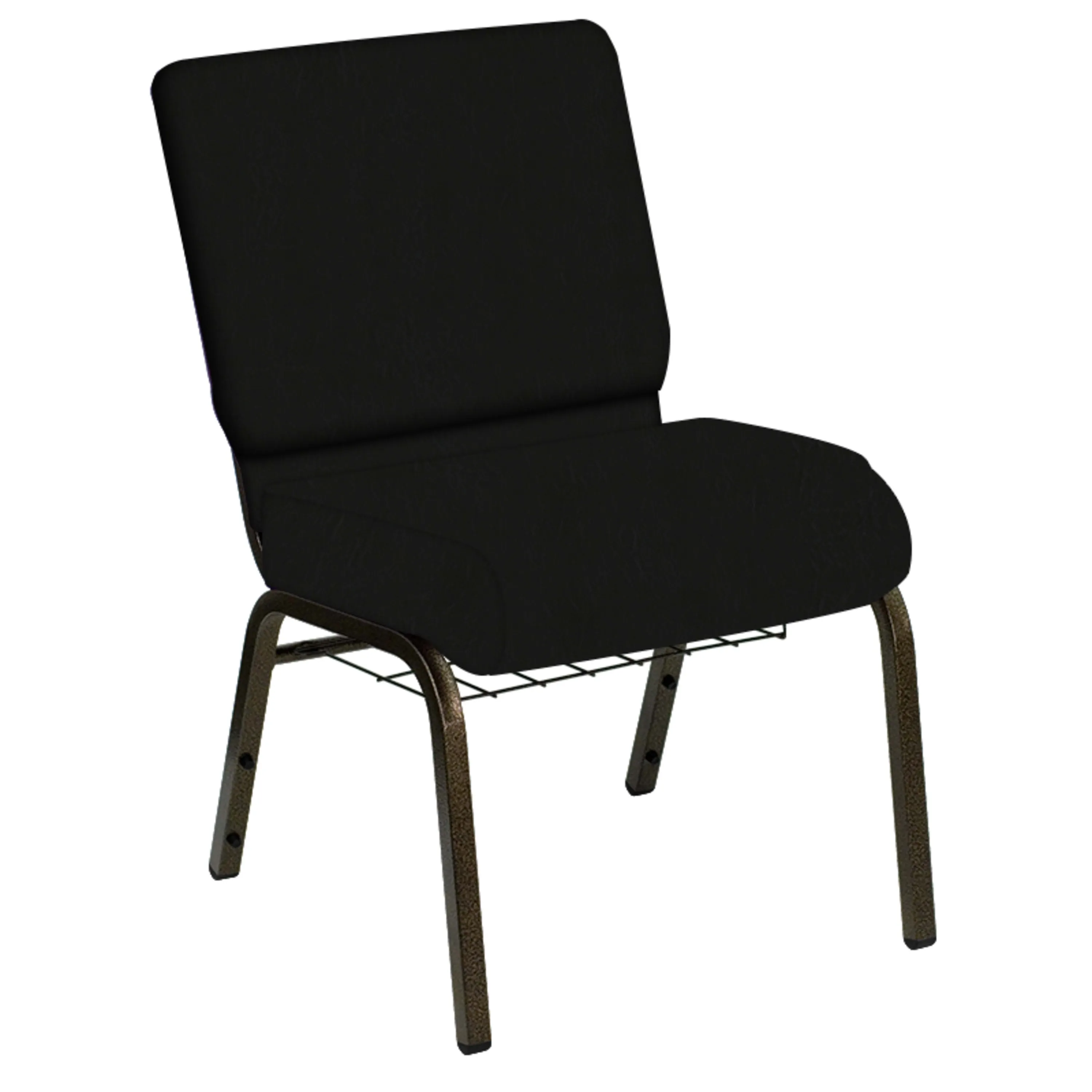 Embroidered HERCULES Series 21''W Church Chair in E-Z Vinyl with Book Rack - Gold Vein Frame