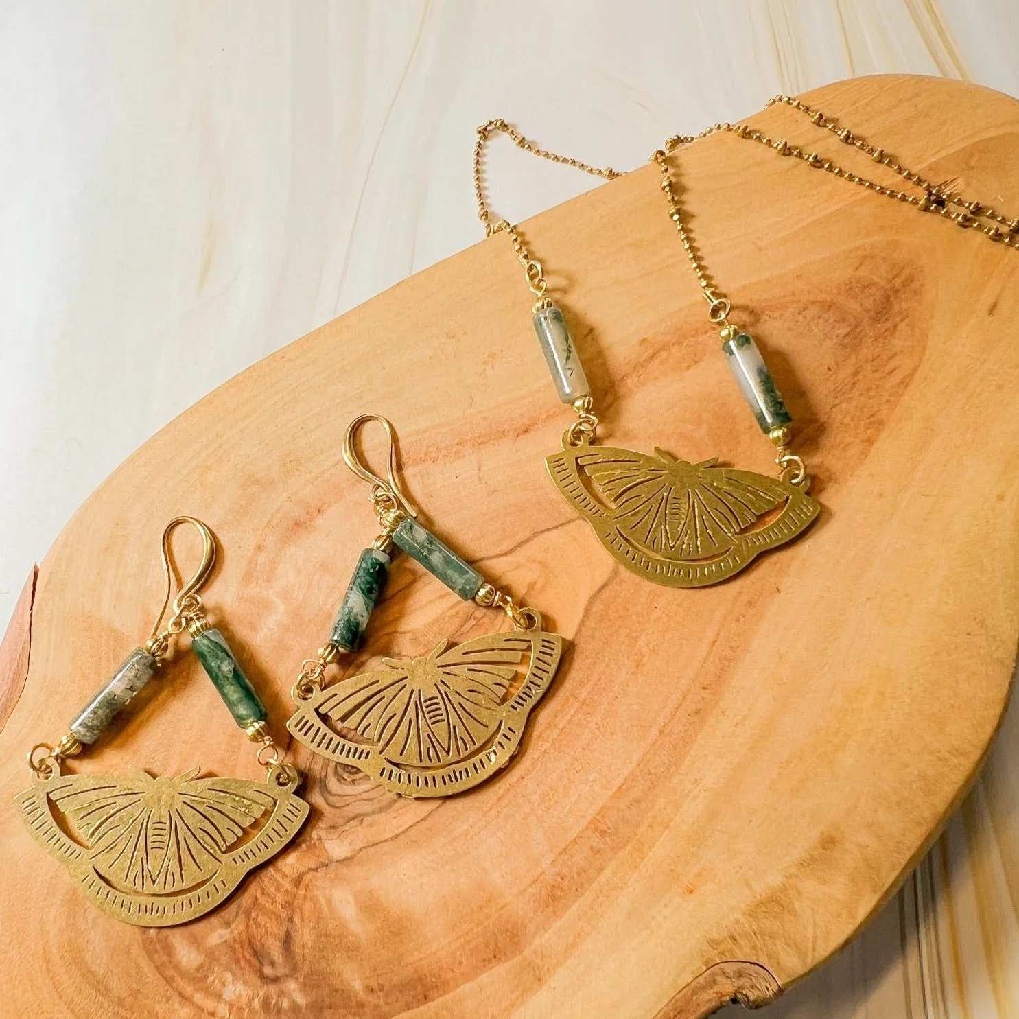 Foresta: Moss Agate Moth Earring