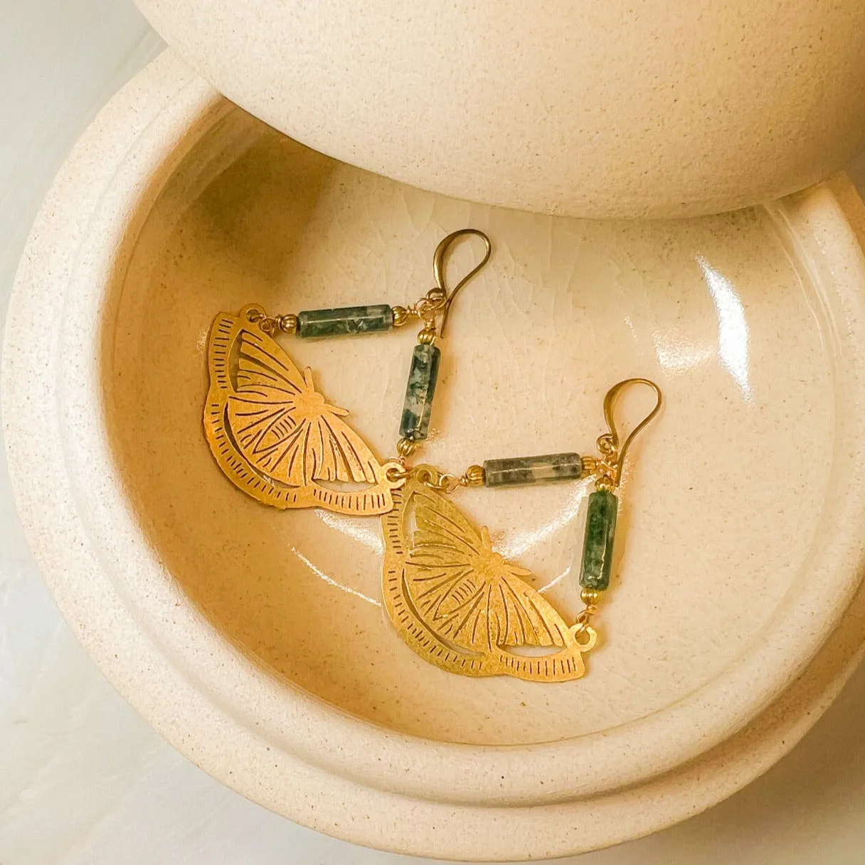 Foresta: Moss Agate Moth Earring