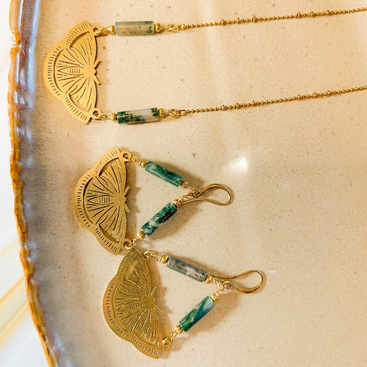 Foresta: Moss Agate Moth Earring