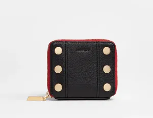 Hammitt 5 North Wallet in Black/Brushed Gold Red Zip