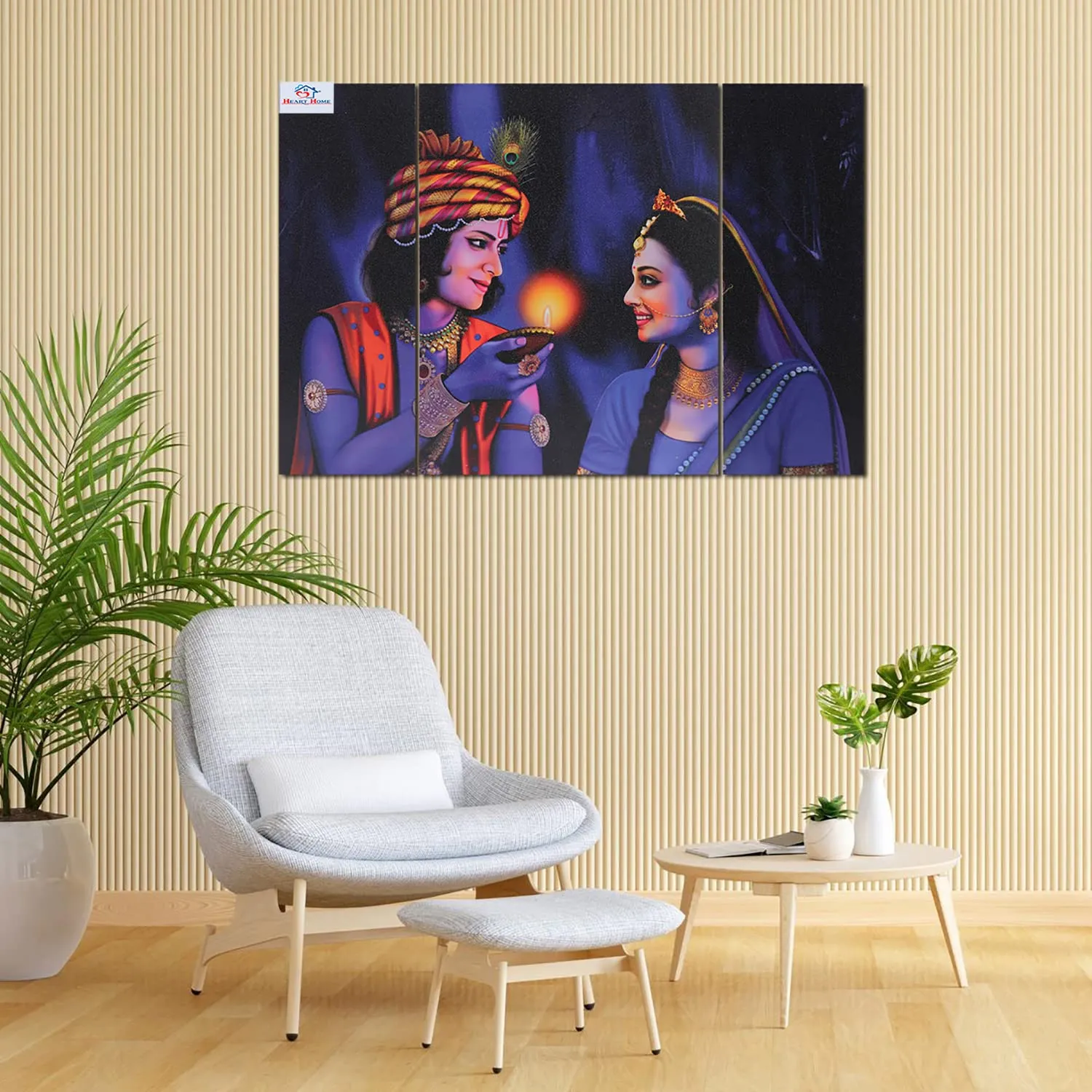 Heart Home Wall Paintings | MDF Wooden Wall Art for Living Room |Wall Sculpture | Radha-Krishna Painting for Bedroom | Office | Hotels | Gift | 1218KIK1 |6 Piece Set| Blue