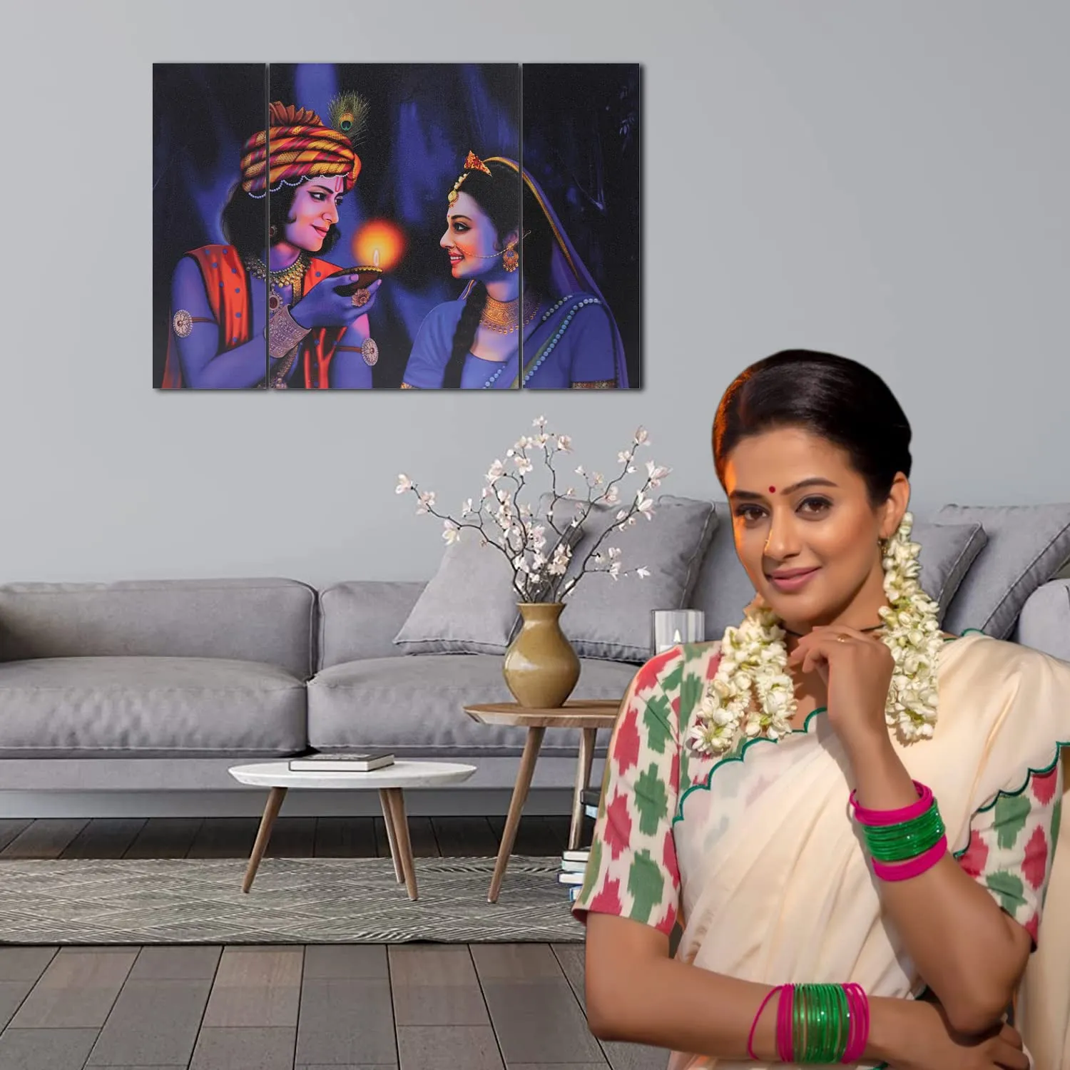 Heart Home Wall Paintings | MDF Wooden Wall Art for Living Room |Wall Sculpture | Radha-Krishna Painting for Bedroom | Office | Hotels | Gift | 1218KIK1 |6 Piece Set| Blue