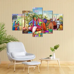 Heart Home Wall Paintings | MDF Wooden Wall Art for Living Room |Wall Sculpture | Rajasthani Painting for Bedroom | Office | Hotels | Gift | 1730KITL3 |5 Piece Set| Multicolor