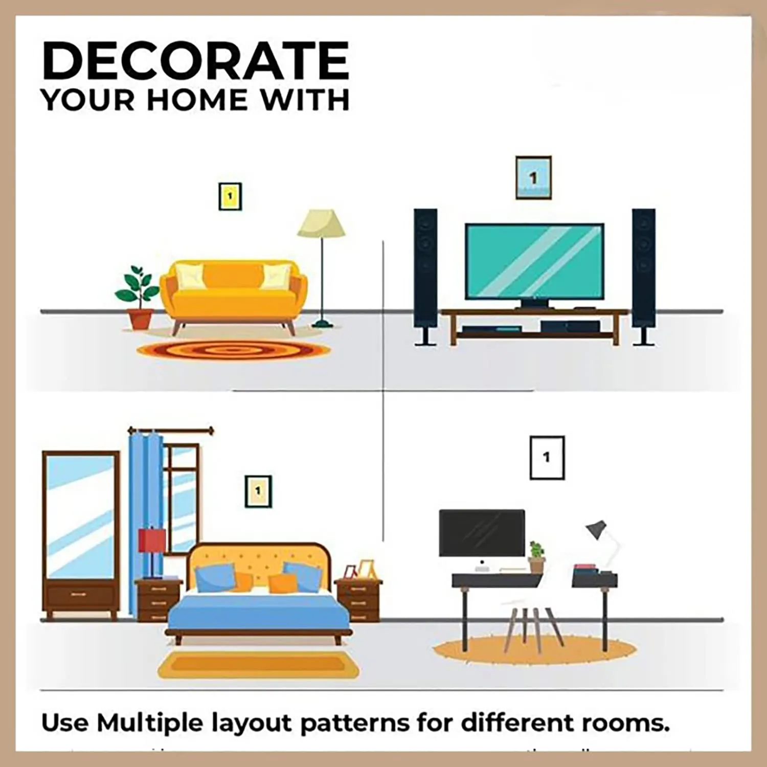 Heart Home Wall Paintings | MDF Wooden Wall Art for Living Room |Wall Sculpture | Rajasthani Painting for Bedroom | Office | Hotels | Gift | 1730KITL3 |5 Piece Set| Multicolor