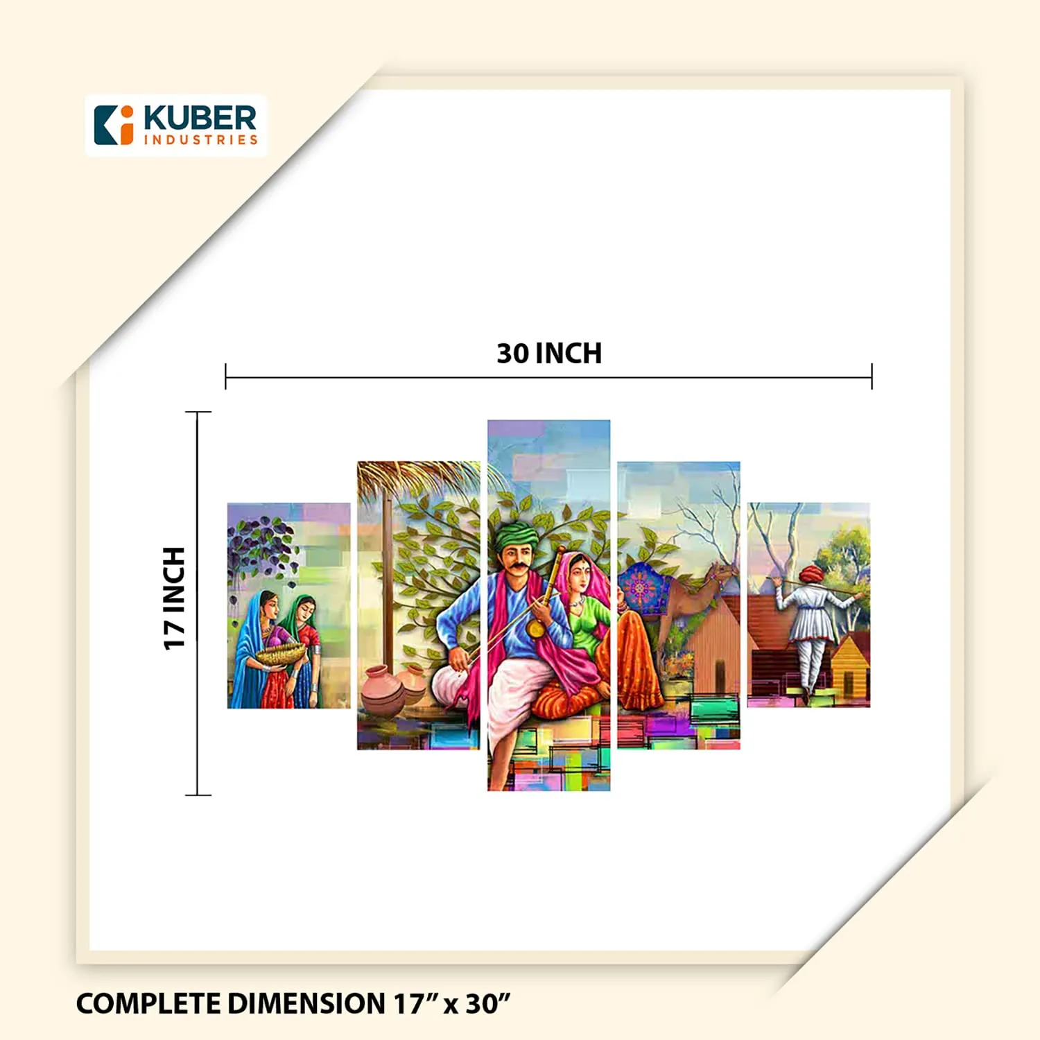 Heart Home Wall Paintings | MDF Wooden Wall Art for Living Room |Wall Sculpture | Rajasthani Painting for Bedroom | Office | Hotels | Gift | 1730KITL3 |5 Piece Set| Multicolor
