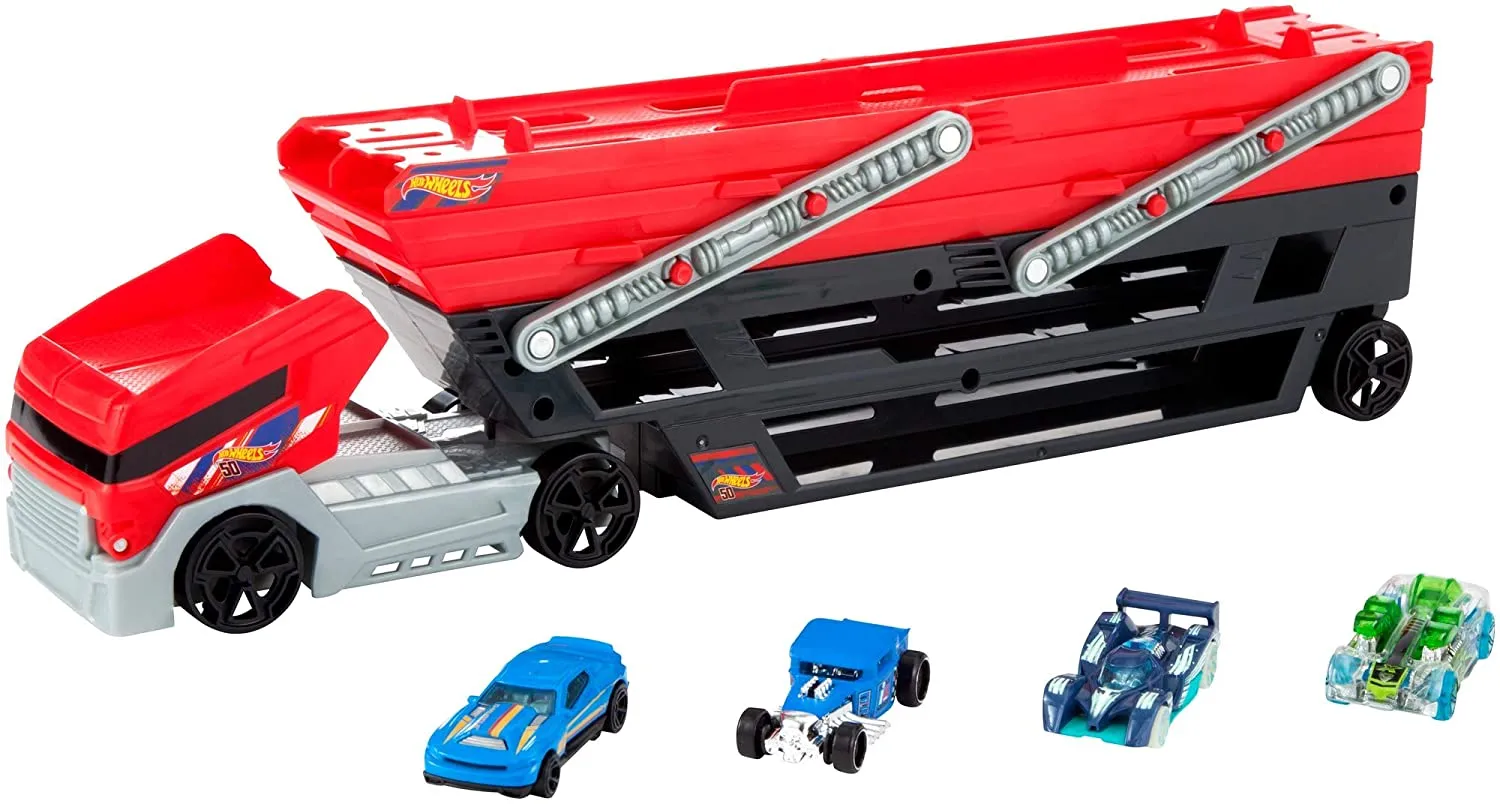 Hot Wheels MEGA Hauler and 4 Cars Vehicles