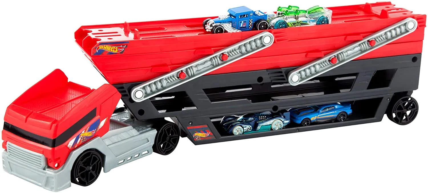 Hot Wheels MEGA Hauler and 4 Cars Vehicles
