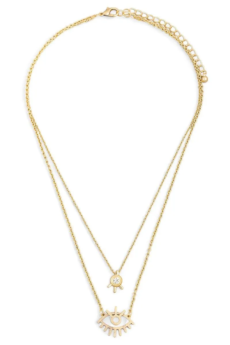 Layered Eye Cutout Pendant Chain Necklace