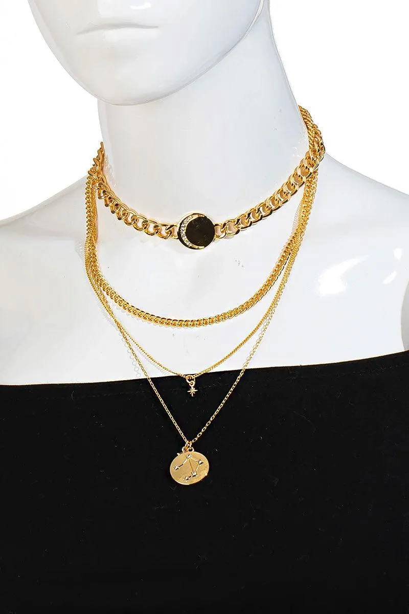 Layered Star Moon Pendant Choker Necklace