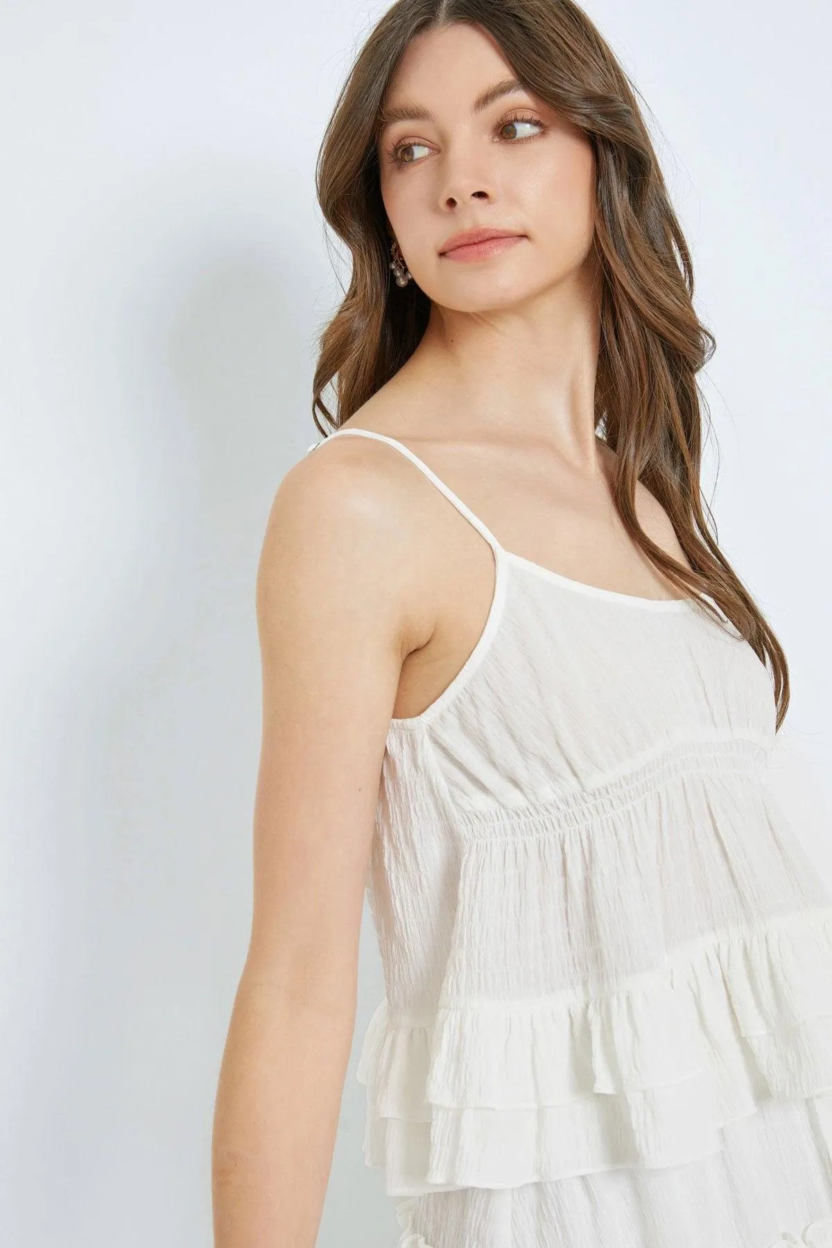 Linen Boho Ruffle Tiered Crop Top