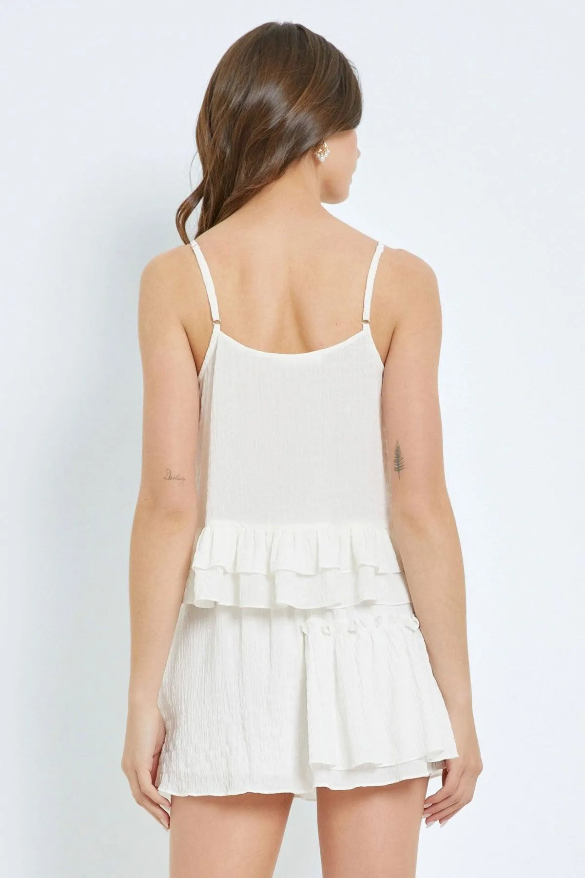 Linen Boho Ruffle Tiered Crop Top