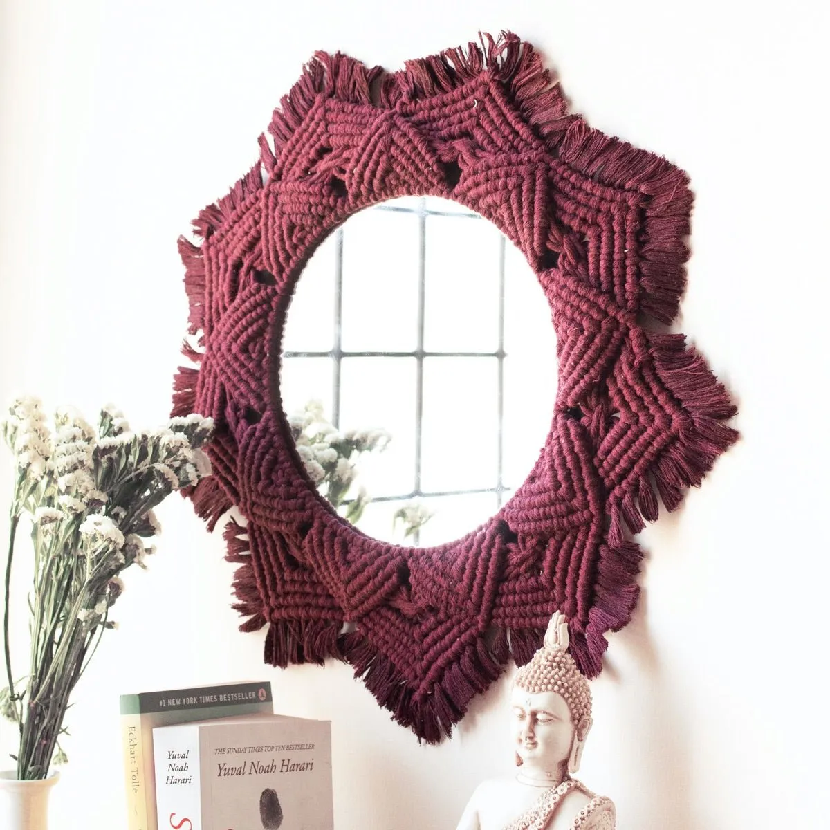 Macrame Mirror - Maroon Color