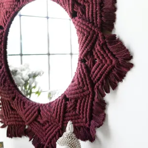 Macrame Mirror - Maroon Color