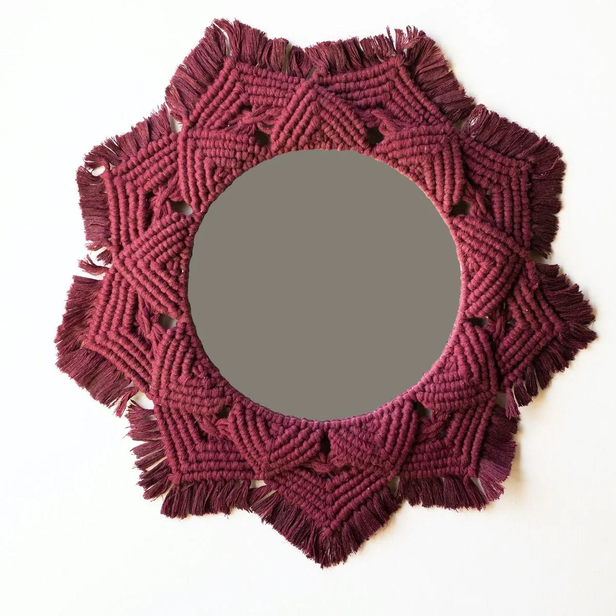 Macrame Mirror - Maroon Color