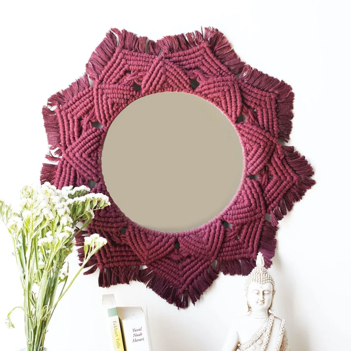 Macrame Mirror - Maroon Color