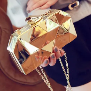 New fashion geometric three-dimensional metal chain ladies handbag evening bag day clutches mini purse wedding party bag