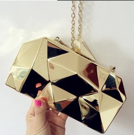 New fashion geometric three-dimensional metal chain ladies handbag evening bag day clutches mini purse wedding party bag