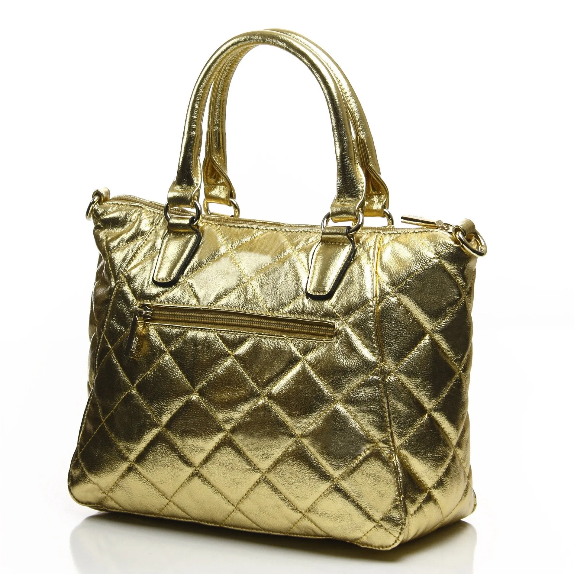 Quilted Metallic Antoinette Satchel/Handbag - Gold