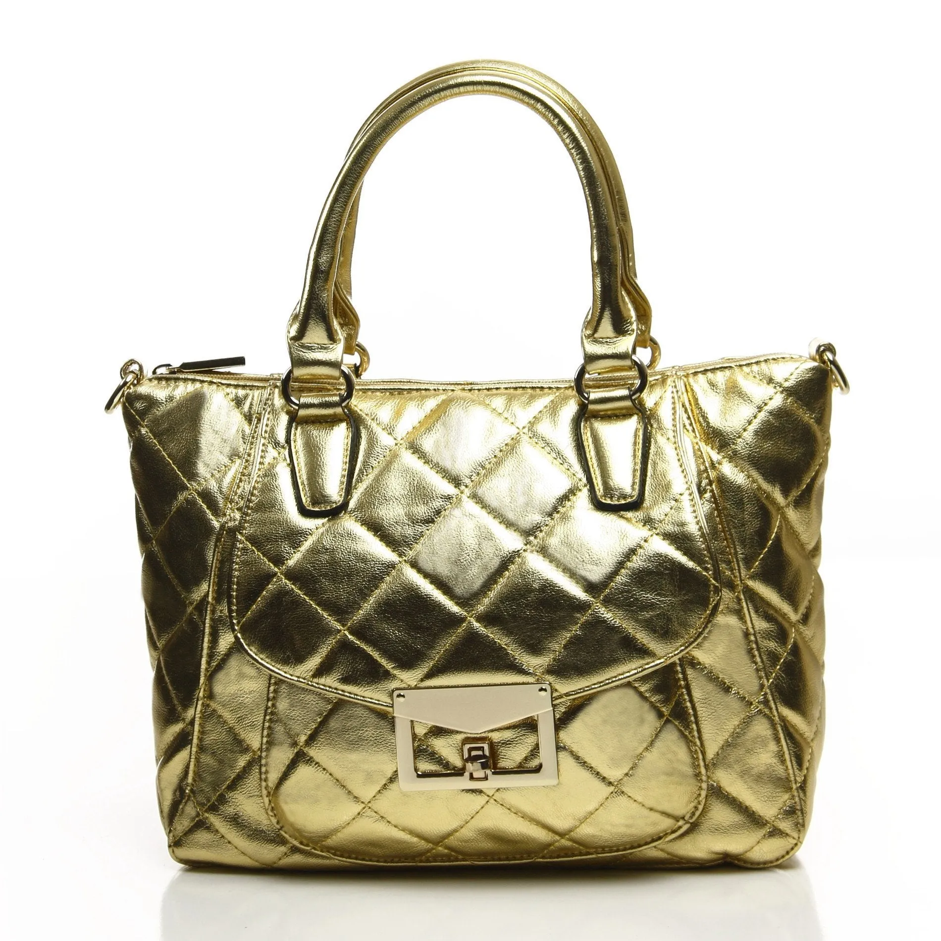 Quilted Metallic Antoinette Satchel/Handbag - Gold