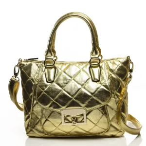 Quilted Metallic Antoinette Satchel/Handbag - Gold