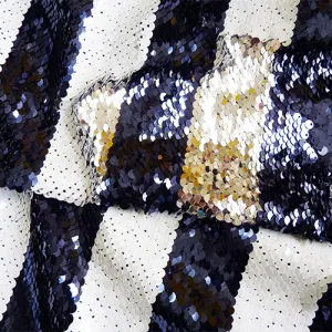 Reversible Sequin Stripes - Navy / White / Silver