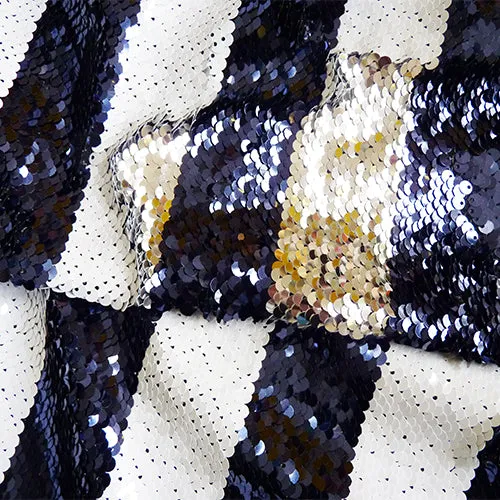 Reversible Sequin Stripes - Navy / White / Silver