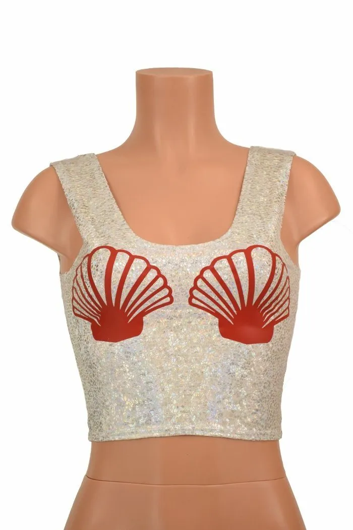 Silvery White Seashell Crop Top