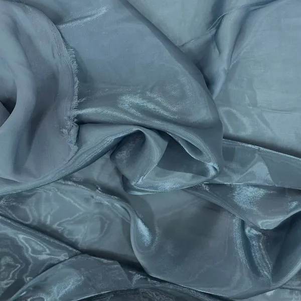 Teal Blue Crystalized Reflective Liquid Silk Chiffon Fabric