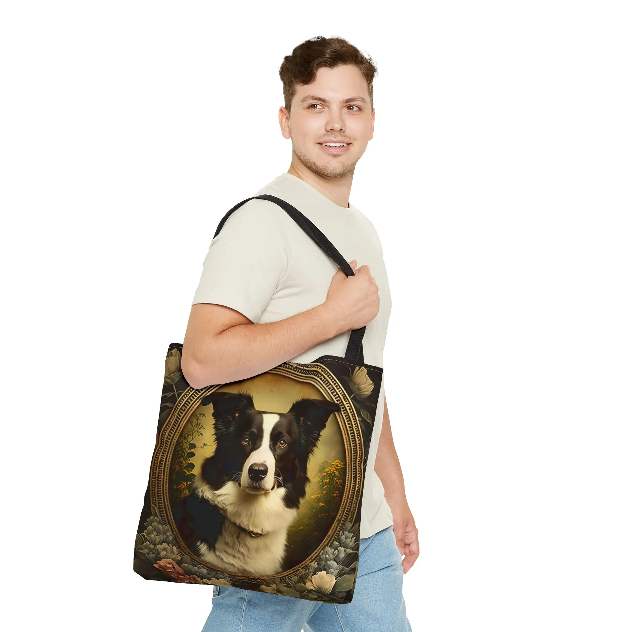 Vintage Art Nouveau Border Collie Tote Bag